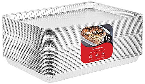 Stock Your Home Aluminum Pans - 15 Pack Disposable Aluminum Foil Trays - Reusable Nonstick Baking Sheets - 16 Inch x 11 Inch