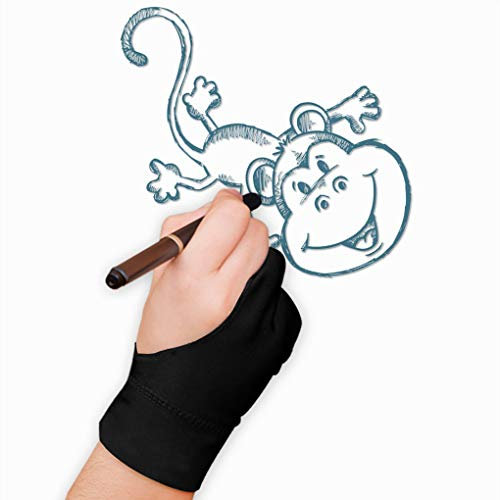 Gants Artiste pour Tablette Graphique Gants 2 Doigts pour Procreate sur iPad Pro Kit de peinture Gants de Dessin anti-fouling Gants Protégé Unisexe Taille M Noir