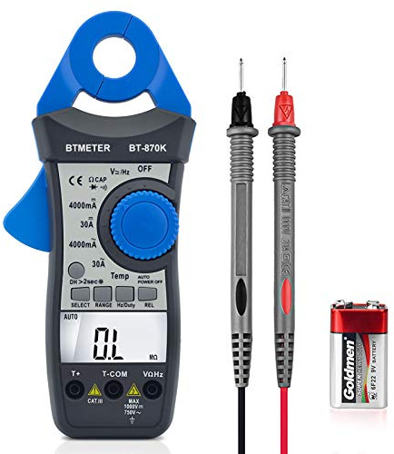 BTMETER Clamp Multimeter BT-870K, DC AC Digital Voltage Current Meter, Auto Electric DMM Tester Avometer for Volt Amp Ohm Hz Temp Diode Continuity