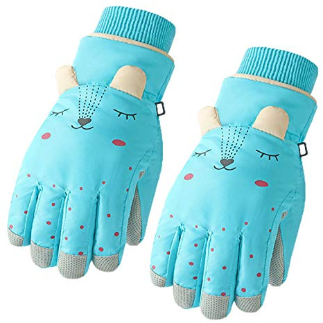 Yunso Guanti da sci per bambini, invernali, impermeabili, per neve, colore solido, orecchie dei cartoni animati, antivento, guanti termici per sci, snowboard all'aperto