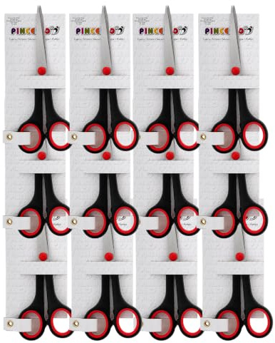 Juego de 12 Tijeras de Acero Inoxidable 18 cm Color Rojo | Pack de Tijeras Multiusos para Oficina, Hogar, Manualidades…