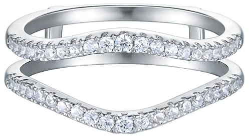 Newshe Jewellery Cubic Zirconia Curved Wedding Bands for Women Ring Enhancer Guard for Engagement Rings 925 Sterling Silver Size 7