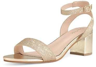 DREAM PAIRS Women's Sandals Open Toe Ankle Strap Low Block Chunky Heels Sandals Party Dress Pumps Shoes CARNIVAL,Size 8,Gold Glitter-2,CARNIVAL