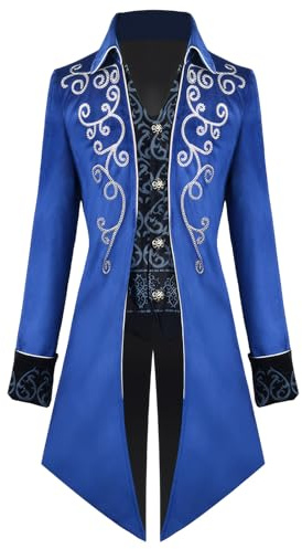 KGIHPC Frac in stile Steampunk e vittoriano vintage Cappotto medievale Giacca vittoriana gotica da uomo, per Carnevale, cosplay, Halloween (Blu, L)