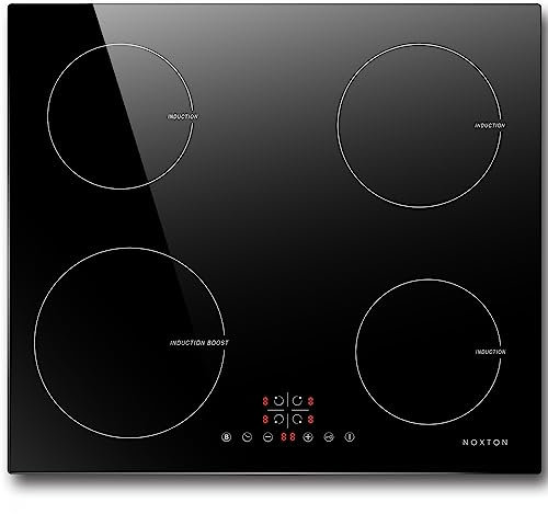 NOXTON Piano Cottura a Induzione 4 Fuochi, 6400W Piani Cottura Elettrici Domino Incasso, 60cm Piastra Induzione nero con Toccare, Sensore Sicurezza Bambini Blocco, 220 V-240 V, Vetro