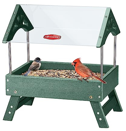 Kingsyard Covered Platform Ground Bird Feeder for Outdoors, Green