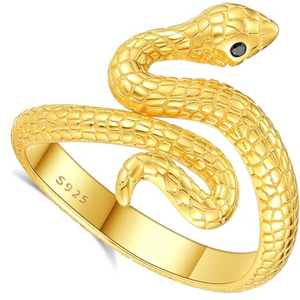 AEONSLOVE Ring Silber 925 Damen, Schlange Verstellbarer Ring für Frauen, Offener Ringe Vintage (Goldene)