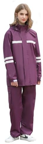 Waterproof Rain Suit for Women, Durable Rain Jacket and Pants 2 Piece Rain Gear Outdoor Reflective Raincoat
