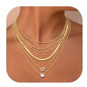 Finrezio 6 Pièces Collier Or Chaine Serpent Plaqué Or/Argent 14 Carats pour Femme Bijoux Acier Inoxydable à Chevrons Réglable Coeur Couches