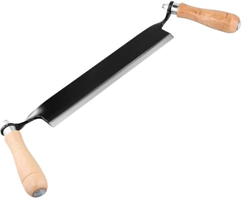 QWORK® Cuchillo de tracción recto 250 mm, Hoja de acero muy afilada, Mangos ergonómicos de madera