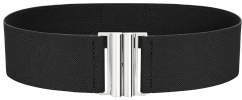 VONMELLI Wide Elastic Stretchy Belts for Women - Trimmer Stretch Waistband Retro Waist Belt Black Fit Waist Size 28-31