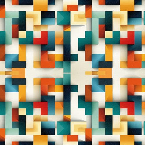 Geometriska självhäftande tapeter, 44 x 300 cm grön gul orange tapet geometrisk mosaik färgglad vägg väggmålning klistermärke möbelfilm, sovrum, vardagsrum, badrum, kök