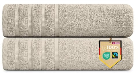 B!HOME 2er Set Premium Saunatücher [100% Baumwolle] 90x200 cm, grau/beige / 2 große XXL Saunahandtücher Weich, Saugstark & Pflegeleicht/Badetuch Perfekt für Bad, Strand & Reisen/Damen & Herren