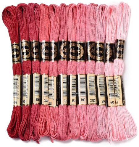 CABODYALS 12 nystan 96 m gradient röd broderi tråd korsstygn trådar polyester stickad sträng vänskapsarmband garn för sömnad tillverkning smyckestillverkning semesterdekorationer gör-det-själv projekt
