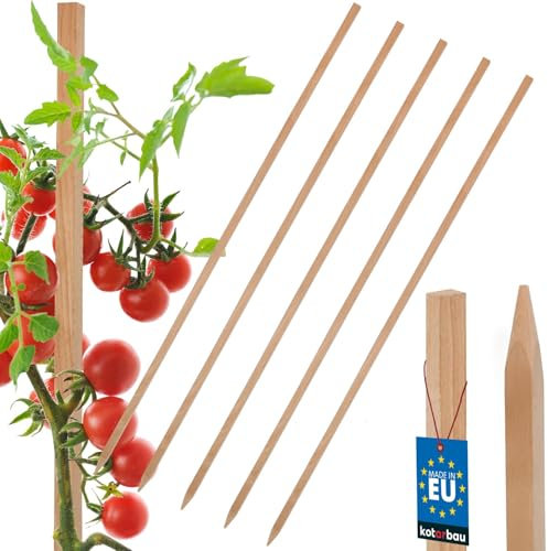 KOTARBAU® Juego de 5 barras de tomate para plantas, 120 cm, postes de madera, estacas de madera puntiagudas, soporte para vallas, postes de madera para estabilizar plantas