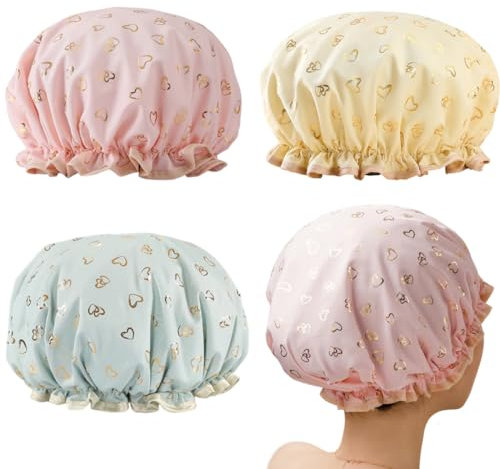 3 Pièce Bonnet de Douche, 2 Pieces Bonnet de Douche Étanche, Chapeau de Douche Réutilisable Double Couche avec Bande Élastique, Bonnet de Douche Imperméable pour Cheveux Longs