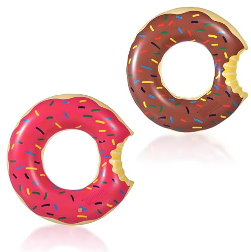 2PCS Rubber Rings for Kids, Inflatable Pool Toys, Swimming Pool Toys for Summer Fun, Pink and Brown Donut Swim Rings, Pool Inflatables for Kids