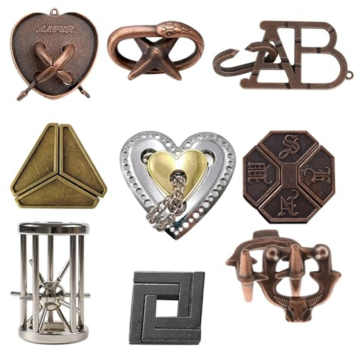 Knobelspiele Metall,Metallpuzzle,Knobelspiel,9 Stück Knobelspiele Set,Knobelspiele für Erwachsene