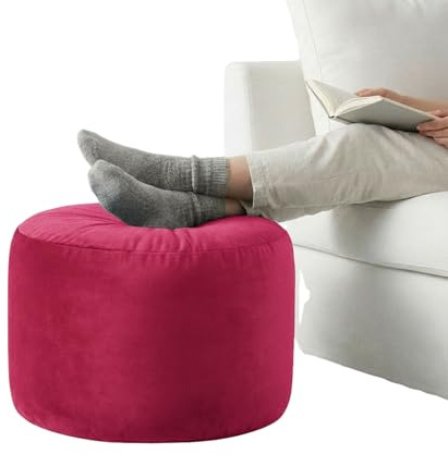 Kosiproducts Velvet Beanbag Ottoman Round Circle Footstool Pouf Chair Pouffe soft luxury Polyester, Polysterene Beads Filled (Hot Pink, [45cmx45cmx25cm)