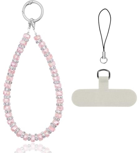APXEL Correa para Teléfono Móvil con Cuentas, 1pc Cadena de Teléfono, Piedra Natural Antipérdida Cordón para Teléfono Móvil Colgante para Teléfono Móvil Correa de Muñeca Hecha a Mano (Rosa)