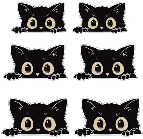 WUY Adesivi per paraurti auto,6 adesivi per auto con gatti neri (2 piccoli + 2 medi + 2 grandi), materiale PVC impermeabile, design cartoon, a forma di gatto, lavabili, resistenti ai raggi UV.