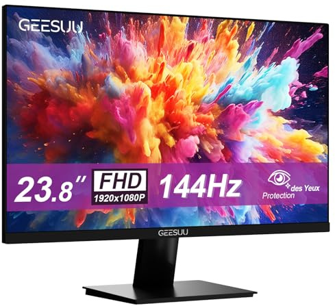 GEESUU Monitor PC 24 Pulgadas, Computer Gaming Pantalla Ordenador 144Hz, Full HD, VESA 75x75mm, 6ms, VA, 99% sRGB, Luz Azul Baja, HDMI 2.0, DP1.2