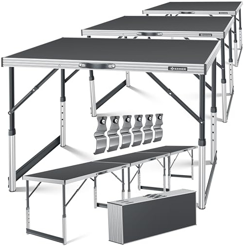 KESSER Tavolo multifunzione professionale, 3 pezzi, 100 x 60 cm, carico totale di 90 kg, con funzione estraibile, tavolo pieghevole per mercatino delle pulci, tavolo da campeggio multiuso, regolabile