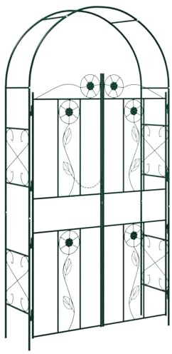 Trädgårdsbåge uni grön av robust järn 115 x 37 x 226 cm fristående som växtstöd för rosor, clematis, vinranka och klätterväxter i trädgården, terrass, balkong, lövgång, entré