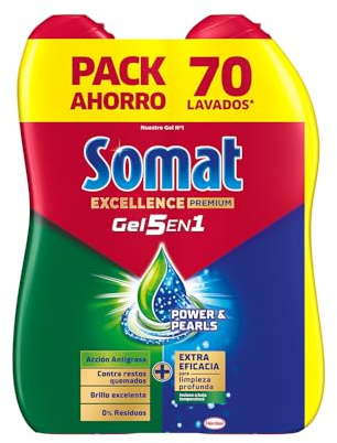 Somat Excellence Gel Anti-Grasa (70 lavados), detergente lavavajillas desengrasante, lavavajilla líquido automático en botella, jabón para platos con desengrasantes activos