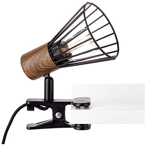 BRILLIANT Lampe Manama Klemmleuchte holz dunkel/schwarz matt | 1x D45, E14, 28W, geeignet für Tropfenlampen (nicht enthalten) | Skala A++ bis E | Mit Schnurzwischenschalter
