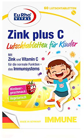 Vitamin C und Zink für Kinder | Vegane Lutschtabletten zur Unterstützung des Immunsystems | Optimal für Kinder ab 4 Jahren | EuRho® Vital – Made in Germany | 60 Tabletten