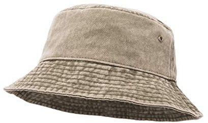 Eimer Hut, Breite Krempe Washed Denim Baumwolle Outdoor Sonnenhut Flat Top Cap zum Angeln Wandern Strandsport Khaki