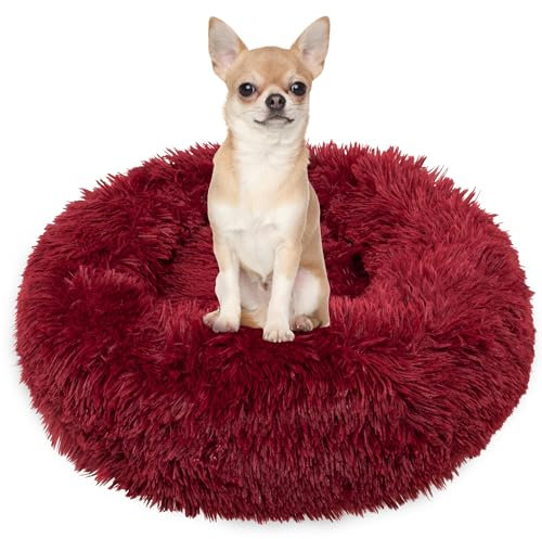 SPRINGOS Lit pour chien, rond, fourrure synthétique, confortable, douillet, dessous antidérapant, 40 cm