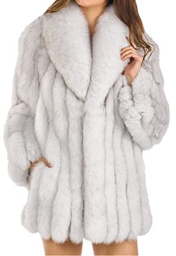 Las Mujeres De Invierno De Piel De Imitación Abrigo De Piel De Zorro Abrigo Largo Artifical Abrigos De Piel De Abrigo De Las Mujeres De La Capa De La Chaqueta - plateado - S