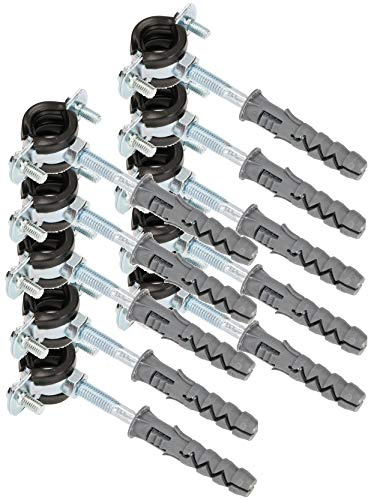 KOTARBAU® 10 pz. Fascette Stringitubo - Acciaio Zincato - 3/8 - Collari Per Tubi - con Guarnizione e Tasselli - Fascette Metalliche Stringitubo - Supporto a Collare - Morsetti per Tubi - Nero Argento