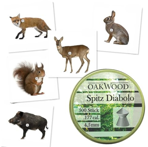 Set 50 Zielscheiben 14x14cm + 500 Diabolos 4,5mm Spitzkopf oder Flachkopf nach Wahl mit Kugelfang Verschiedene Varianten für Luftgewehr und Luftpistole (C02-Pistole)