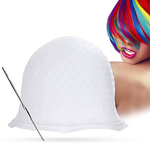 Voarge Cuffia in silicone per realizzare mèches, in silicone da parrucchiere, riutilizzabile, per capelli colorati, con gancio per capelli