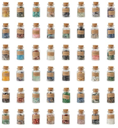 KHOCOEE 48pcs Different Crystals and Healing Stones, Gemstone and Crystals Bottles, Chakra Healing Crystals for Witchcraft, Great Choice for Gift, Collection and Home Decor