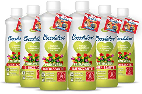 COCCOLATEVI Parfum de Linge Primtemps, Lot de 6 flacons de 300 ml, Essence à utiliser comme parfum pour linge, parfum maison ou nettoyant sol