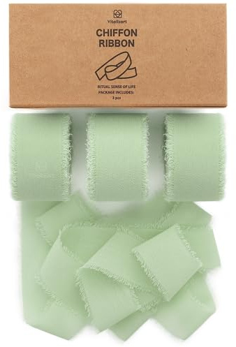 Vitalizart Sage Green Chiffon Ribbon 1 x 21 Yd for Crafting & Decoration
