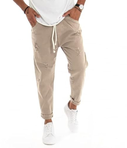 Giosal Pantalone Uomo Jeans Tinta Unita Rotture Elastico Coulisse (IT, Testo, XL, Regular, Regular, Beige)