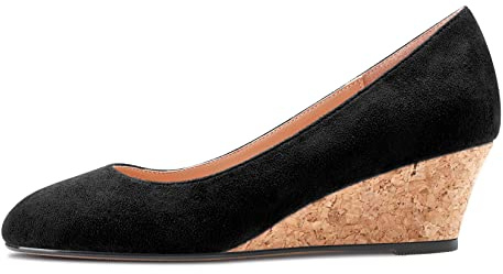 Saekcted Femmes Bloc Chunky Compensé Talon Heel Fermé Carré Bout Slip-on Escarpins Classique Cute Dress Party 5 CM Heels Chaussures Noir Suède 35 EU