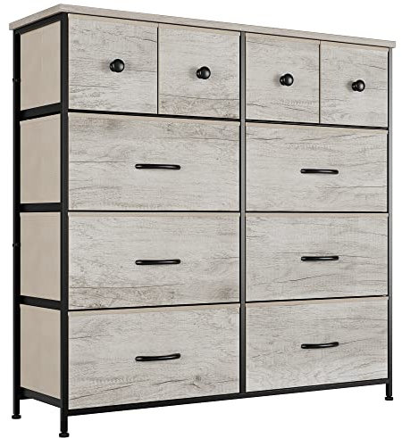 Nicehill Tall Chest of Drawers for Bedroom, Storage Drawer Organizer with 10 Drawers, Fabric Drawers for Closet, Living Room, Hallway, Entryway, Light Wood Grain