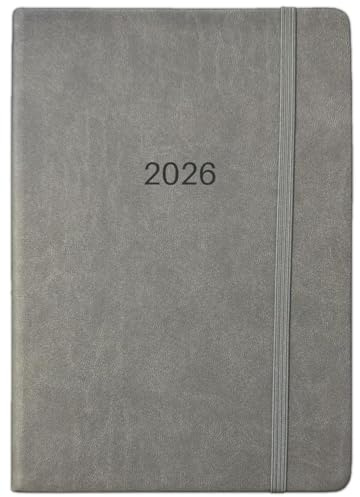 Orbitron 2026 A4 / A5 / A6 Elastic Clouser Diary Day A Page Diaries Full Year Journal Calendar Planner (Grey, Pocket Wtv)