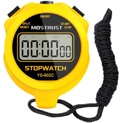 MOSTRUST Digital Simple Stopwatch, Single Lap/Split Basic Stopwatch, No Clock No Alarm No Bells, On Off with Lanyard for Swimming Running Sports Training Coaches (Yellow) (802C)