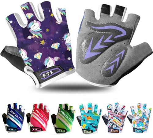 Gants de cyclisme pour enfants, demi-doigts rembourrés en gel, antidérapants, respirants, sans doigts réglables pour VTT, course à pied, équitation, sport de plein air, patinage (violet, taille L)
