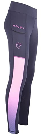 AK Rainbow Pull on High Waisted Breathable Horse Riding Tights/Leggings/Breeches with Full seat Silicon Grip AKRS 6058 (XS, Navy/Pink)