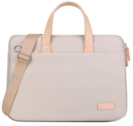 Hixingo Maletín Funda para Portátil 14/15.6, Impermeable Oxford Portátiles Bolsa Bolsa Ordenador Compatible Funda Protectora Laptop Bolso Bandolera para Hombre Mujer (15,6 Pulgadas,Rosa Beige)