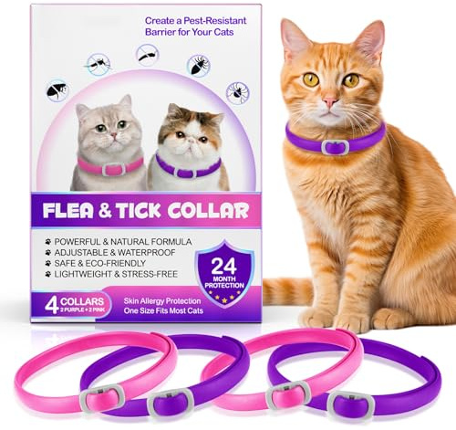 Collier Anti Puces pour Chat,Anti Puces et Tiques pour Chats Réglable pour Toutes Races Tailles,8mois Protection et Longue DuréE ImperméAble RéGlable,Traitement ContreLes Puces (Pink+Purple)