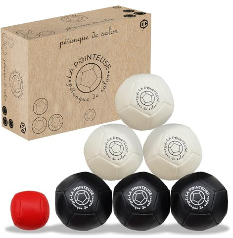 LA POINTEUSE | Indoor Petanque Spiel | Set aus 6 Schwarzen Weißen Kugeln, 1 Cochonnet, 1 Transporttasche | Spielerische Aktivität Kinder Erwachsene | Petanque Spielzeug | OriginalCorner®